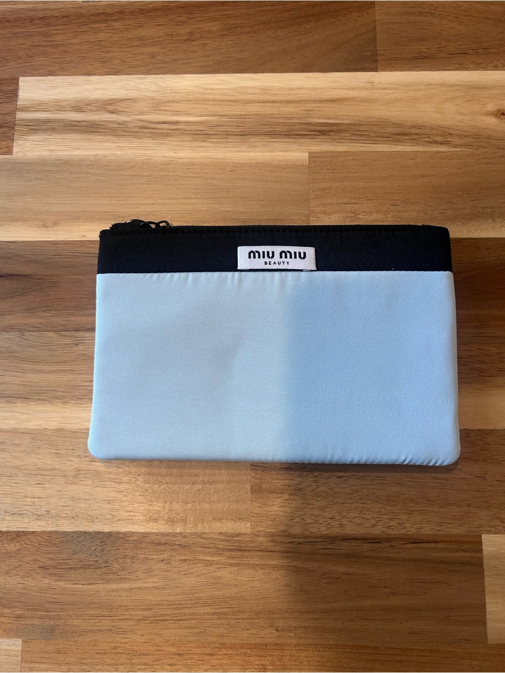Miu Miu Beauty Novelty Cosmetic Pouch Sky Blue Black Zip Bag